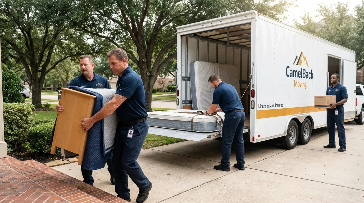 Crew loading residential truck for cross-state move from Chanute, KS