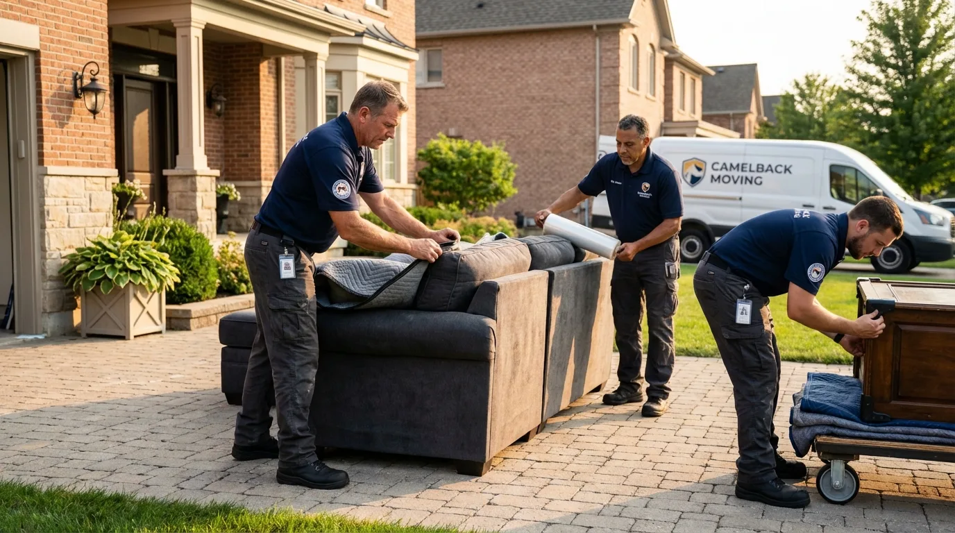 Large estate moving crew wrapping furniture in Chanute, KS